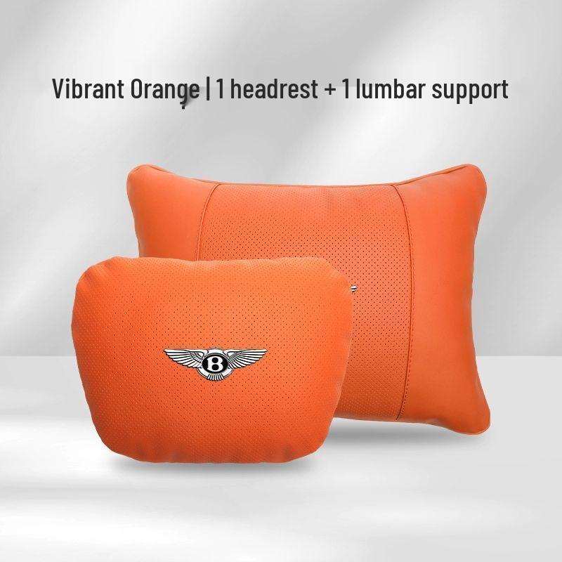 Genuine Leather Headrest, Lumbar Support, and Neck Pillow for Bentley Continental, Bentayga, Flying Spur, and Mulsanne Interiors.