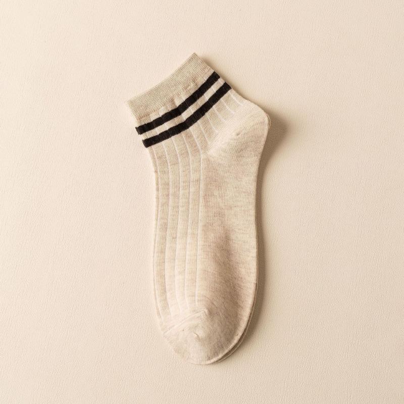 Мужские весенне-летние новые простые спортивные хлопковые дышащие влагоотводящие носки-подследники с двумя полосками