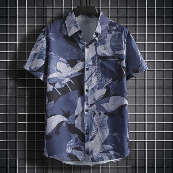 Summer Men Shirt Floral Print Short Sleeves Tropical Style Hawaii Loose Plus Size Single-breasted Turn-down Collar Quick Dry Mid Length Beach Top