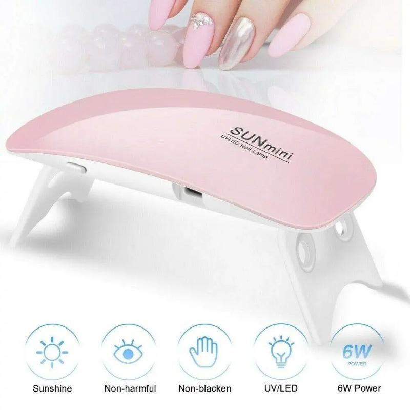 Mini Nail Polish Glue Drying Baking Lamp USB Interface Folding Mouse Phototherapy Lamp Small Nail Lamp Mini Rechargeable 6 LEDs UV Manicure