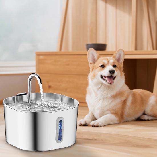 Dog Water Fountain Stainless Steel 2.2L Automatic Pet Drinking Fountain Silent Low-Noise Purify