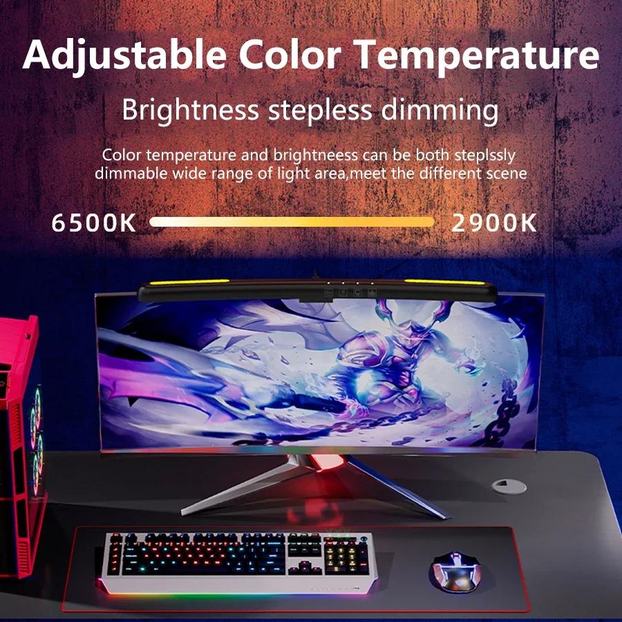 Светодиодная подсветка монитора RGB, плавная регулировка яркости, фоновая атмосфера, настольная лампа, изогнутый экран, световая панель для монитора