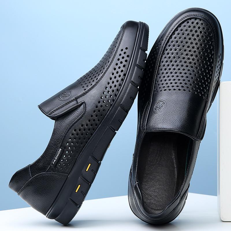 Кожаная обувь мужская полая дышащая для мужчин среднего возраста кожаные сандалии из натуральной кожи мужская обувь деловая повседневная кожаная обувь