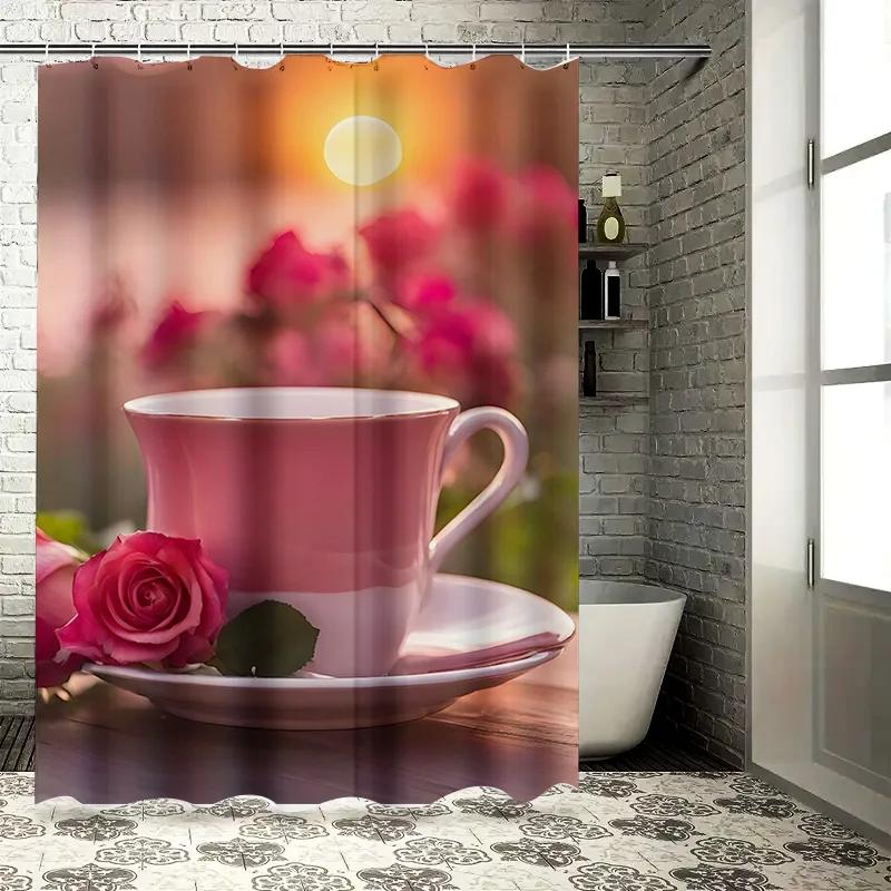 Romantic Tea & Roses Art Shower Curtain - Modern Waterproof Design for Stylish, Unique & Cozy Bathroom Decor Experience
