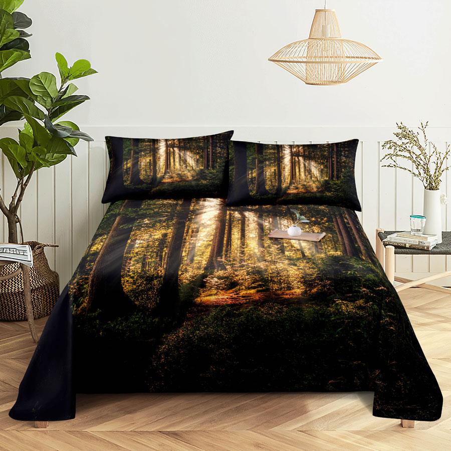 Bed Sheet Pillowcase Bedding Set Linens Cover Senic Queen King Double Size 220x240 Trees for Bedroom Soft Twin Full Single New