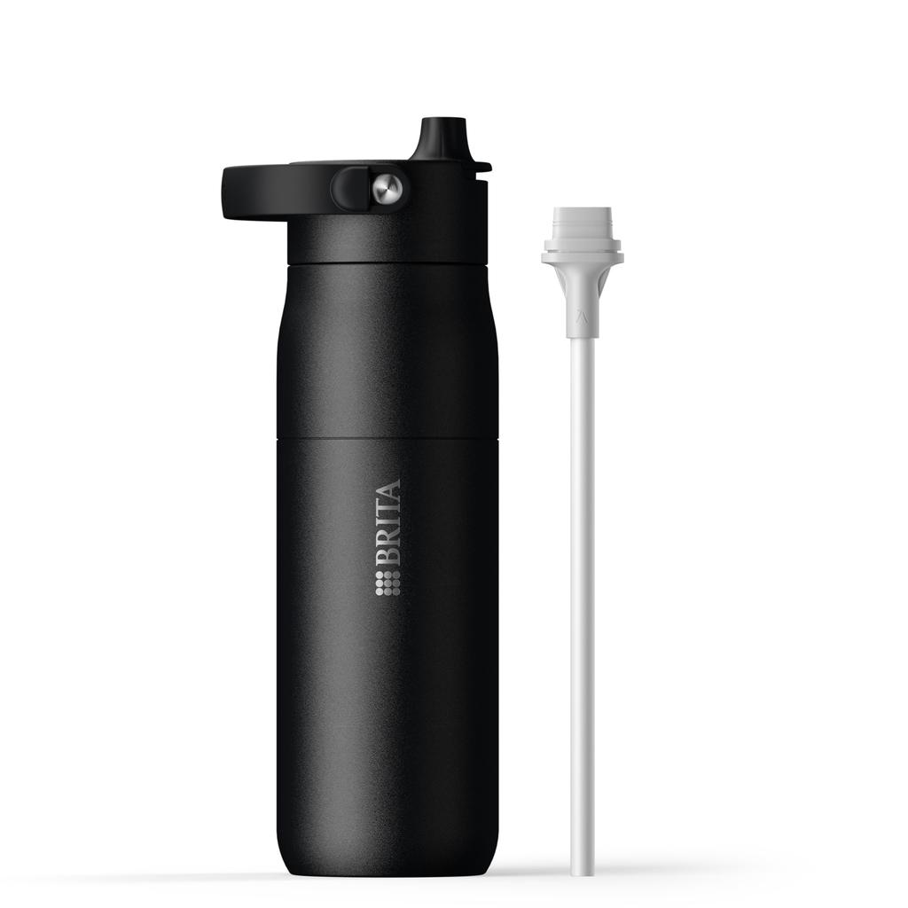 Brita 680 мл Нержавеющая сталь Термоизоляция Холодная с ручкой и для посудомоечной машины Lark Essential Черная Бутылка, Двустенная (24-часовая стойкость), Солома,