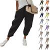 Women's Fashion Solid Colour Loose With Pockets Cotton Linen Casual Pants
