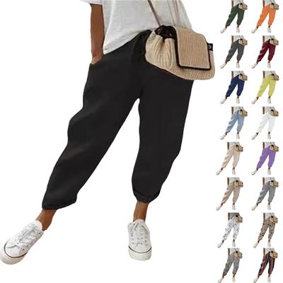 Женские модные однотонные свободные повседневные брюки из хлопка и льна с карманами