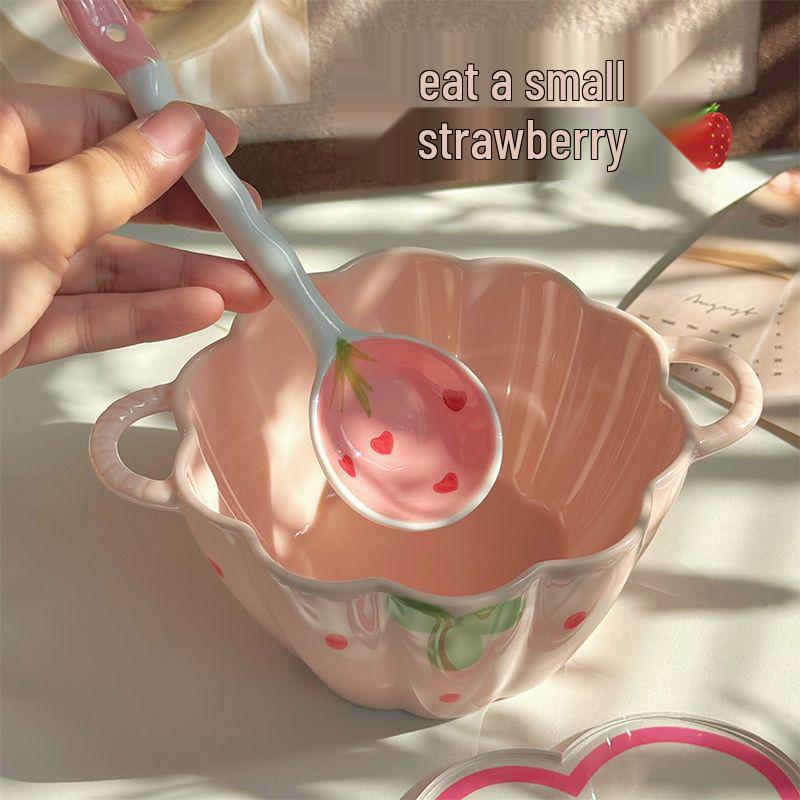 Очаровательная керамическая миска с двойными ручками в форме ягодного лепестка для фруктов, салата или лапши - Защита от ожогов.