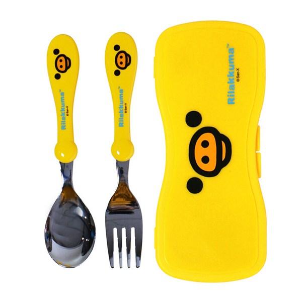 Rilakkuma New Spoon Fork Case Set Face, Yellow, Spoon + Fork + Case, Korean Popular Tableware