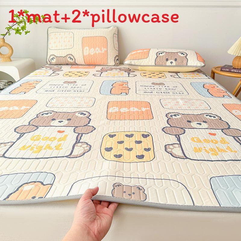 Summertime Bear Butterfly Dog Flower Patternlatex Bed Mat With Waterproof Print Material And Soft Pillowcases