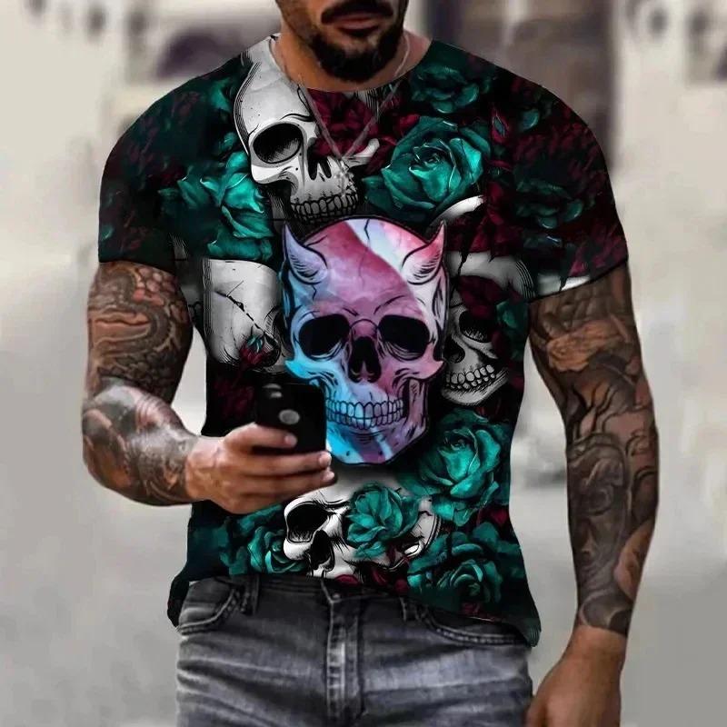 Funny 3D Skull Printed Men's T Shirt Hip Hop Punk Harajuku Streetwear Casual O-neck Short Sleeve Tops Fashion Oversized T-shirts