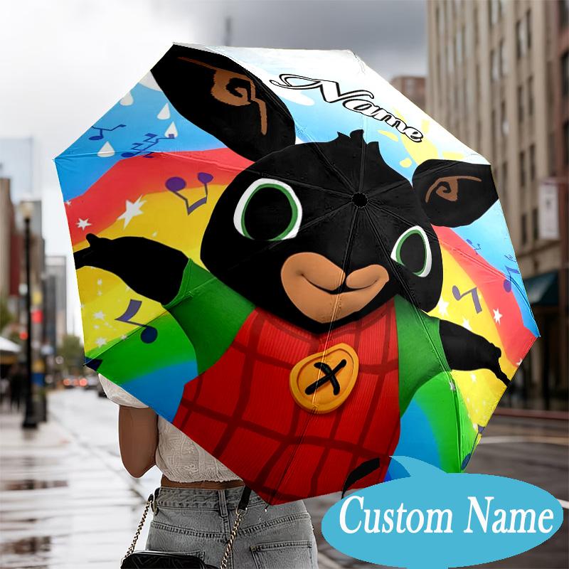 Custom Name Bunny's Bing Adventure Umbrella Folding Umbrella, Automatic Umbrella - 8-Frame for Travel, Casual Lightweight Personalized Gifts