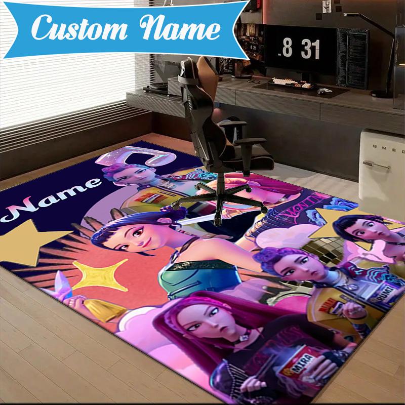 Custom Name Music Stars KPop Demon Rug for Living Room, Game Rooms, Office, Bedroom, Floor Mat Playful Design, fan gifts Christmas decor