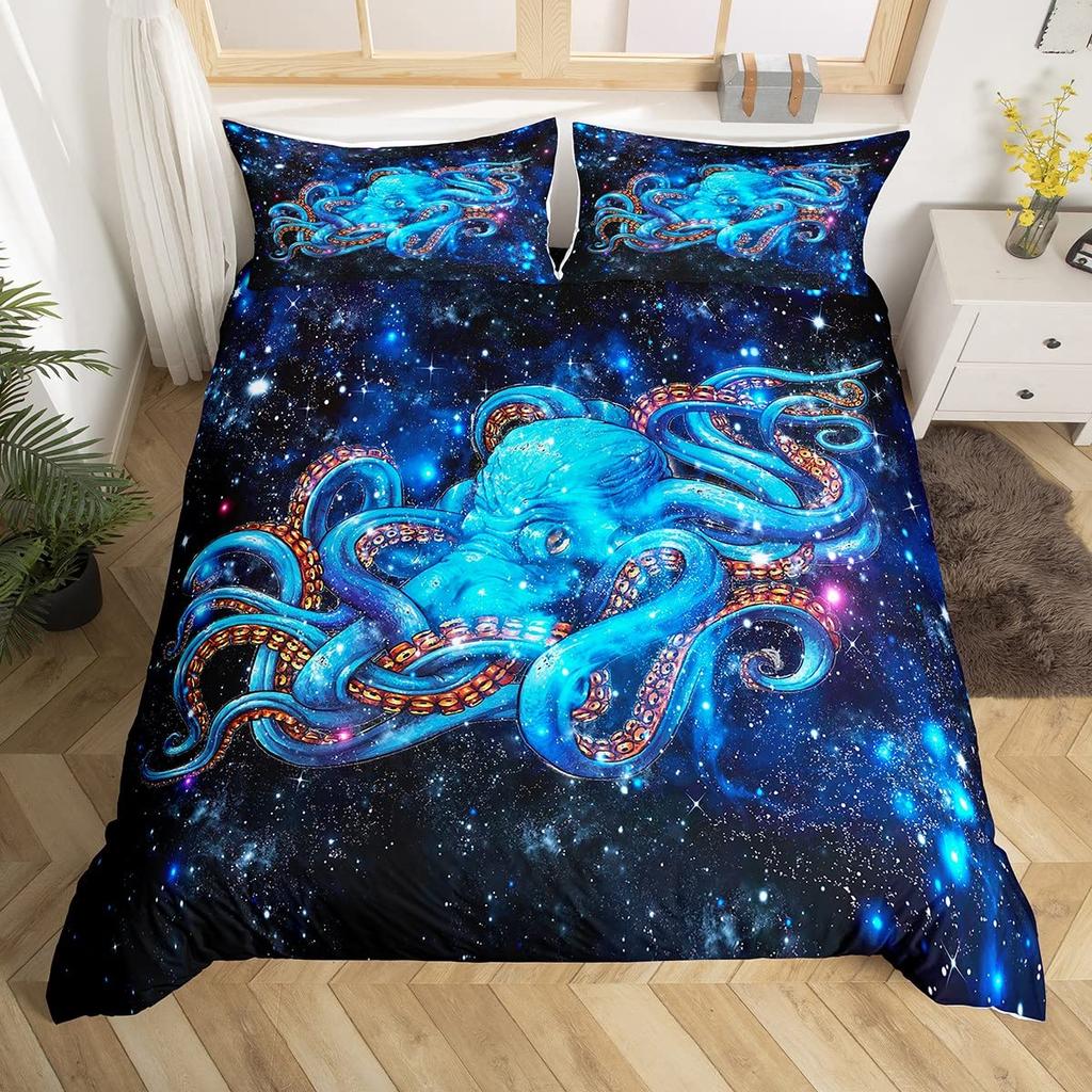Octopus Duvet Cover Set Blue Octopus Undersea Animals Comforter Cover Kids Teens Boys Room Decor Polyester Bedding Duvet Covers