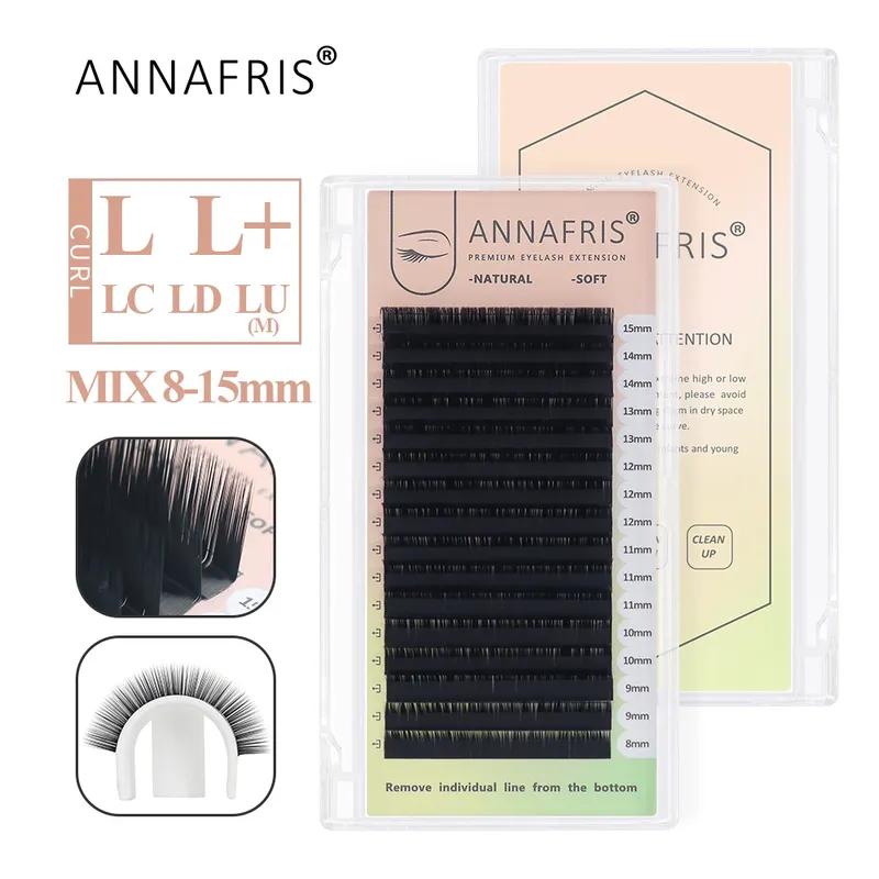 ANNAFRIS Премиум L/L+/LC/LD/LU(M) Завиток Матовый Черный Индивидуальные Накладные Ресницы Наращивание Натуральные Мягкие Искусственные Ресницы Для Макияжа Maquiagem
