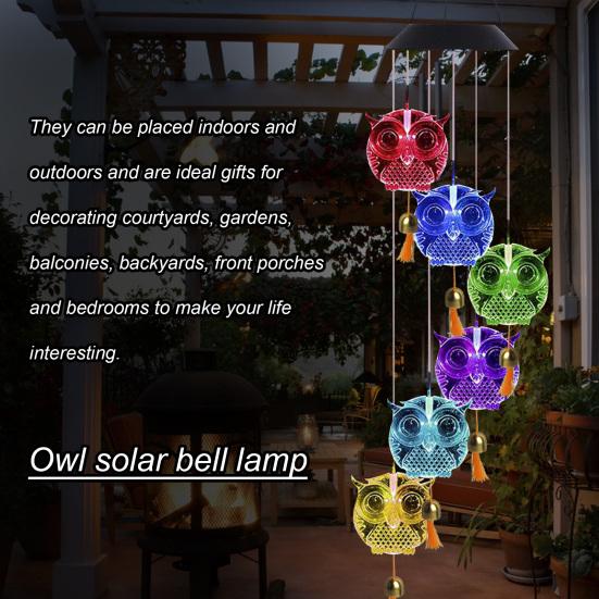 Owl Solar Wind Chimes Lamp Outdoor LED Multicolor Waterproof Light Switch Gently Romantic Gifts for Thanksgiving Home Party Garden Hanging Decor
