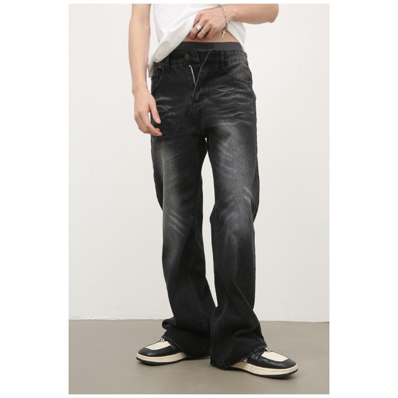 Retro Black and Gray Loose Straight Jeans Men's Washed Cat Whiskers Micro Flare Pants Straight Loose Jeans for Men Fashionable and Comfortable Pants