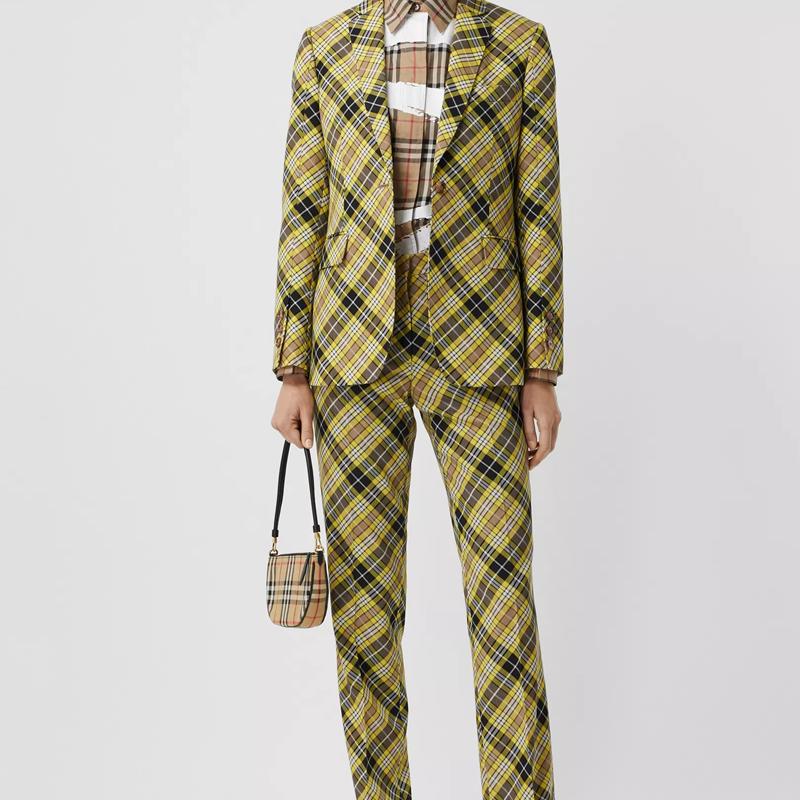Burberry Сумка-подмышечная сумка-полумесяц в клетку с тиснением логотипа Olympia, холщовая и кожаная сумка-тоут, сумка через плечо, женские сумки, Классический бежевый 80434051
