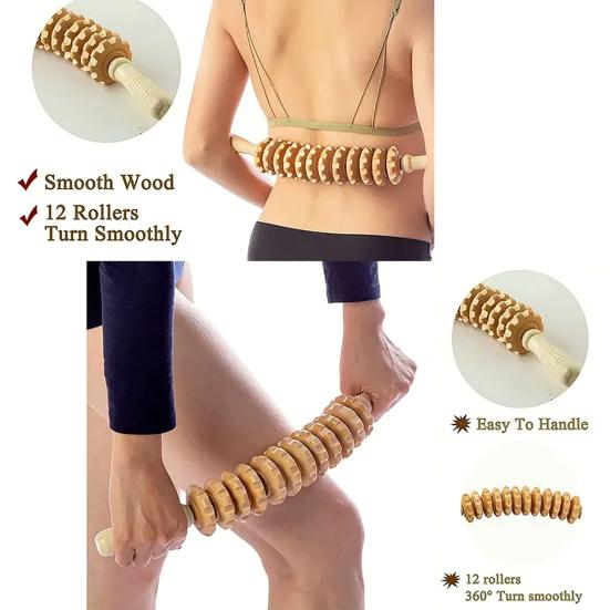 Yousheng Wood Therapy Massage Stick Lymphatic Drainage Massager Anti Cellulite Fascia Massage Roller Full Body Muscle Relaxation Tool
