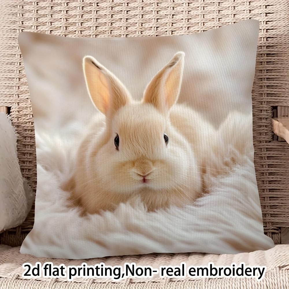 1 Pillowcase, 2D Flat Printing, Single-sided Print, No Pillow Insert, 17.72 X 17.72 Inches (45 X 45cm), Not Real Embroidery, Rabbit Print Pattern Pill