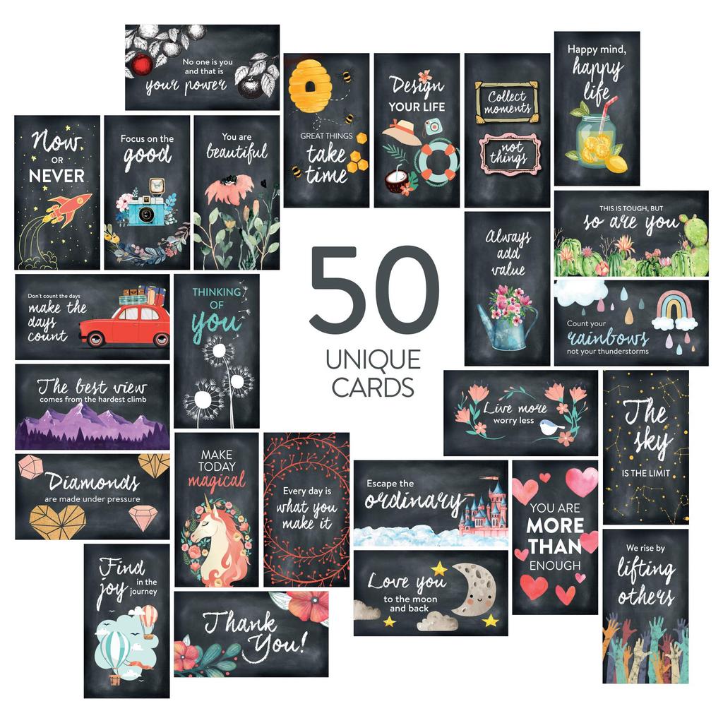 DIVERSEBEE 50 Pack Assorted Inspirational Cards Motivating Kindness Mini Note Encouraging Mindfulness Affirmation Card Set with 50 Unique Quotes