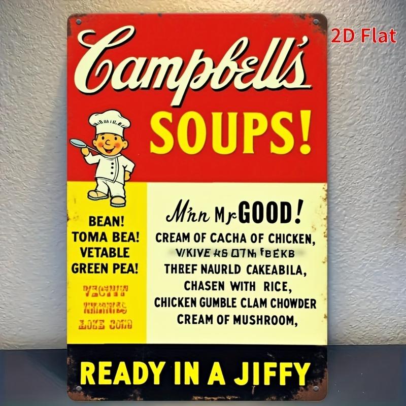 CampbellS Soups Vintage Metal Wall Art Rustic Red Yellow Tin Sign with Classic Chef Illustration Durable Iron Home Ba
