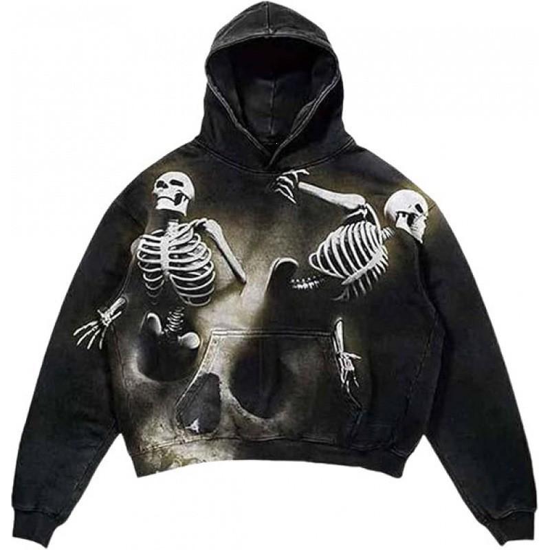 American Punk Skull 3D Print Cropped Hoodie Loose Fit Men Women Streetwear