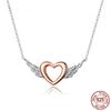 Silver 925 Heart with Wings Minimalist Simple Chain Necklace for Women Rose Gold Color Jewelry Bijoux Collar