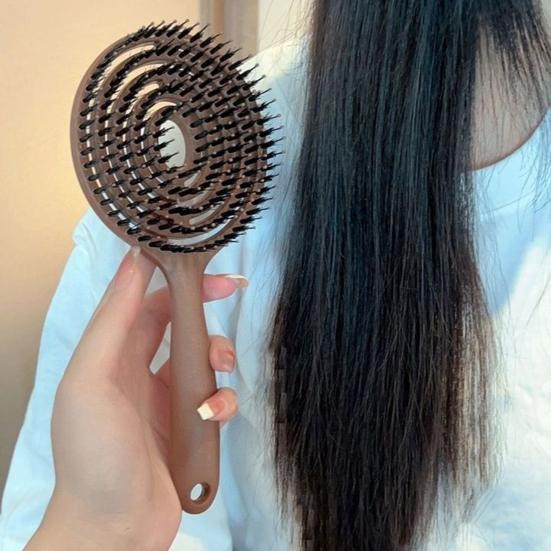 Vented Round Bristle Brush Ergonomic Handle Anti-Static Scalp Massage Brush Men Women Thin Thick Curly Long Hair Quick Drying Voluminous Styling Comb