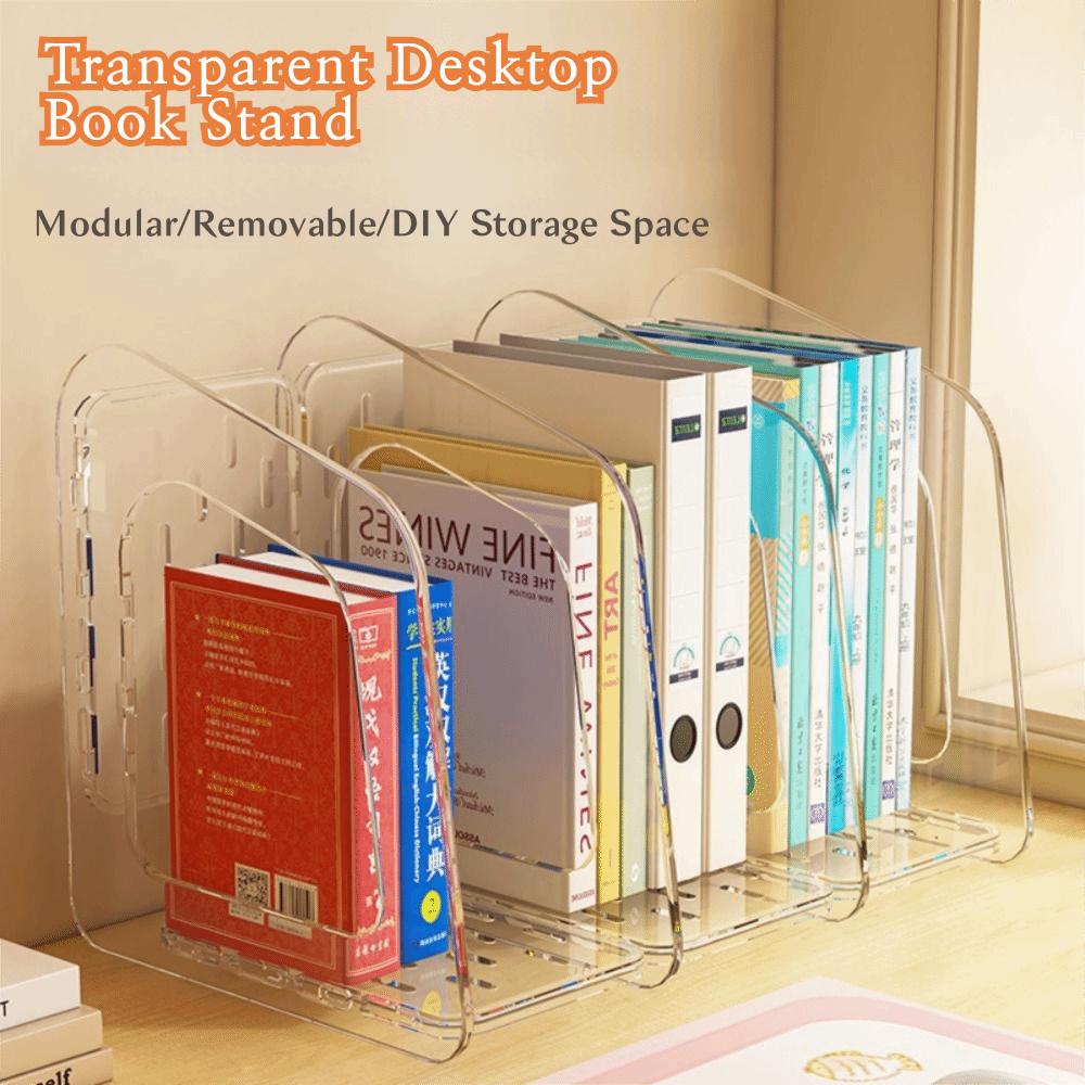 3-Section Transparent Book Stand Acrylic Stationery Shelf Magazine Rack  Document Organization