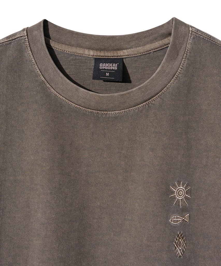 GAKKAI UNIONS Symbol Over-Crop Pigment Embroidered T-Shirt Khaki Mocha
