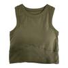 Women Bottoming Vest Seamless Sleeveless Pure Color Padded Stretchy Round Neck Dry Dry Cooling Crop Top Summer Sport Basic Tank Top