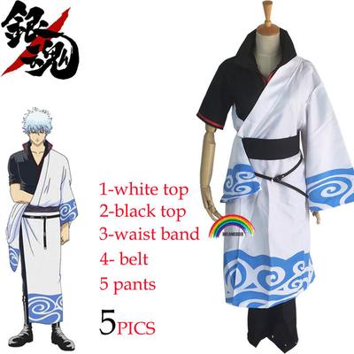 Аниме Gintama Косплей Костюмы Саката Гинтоки Косплей Костюм Кимоно Хэллоуин Карнавал Вечеринка Серебряная Душа Косплей Костюм Парики