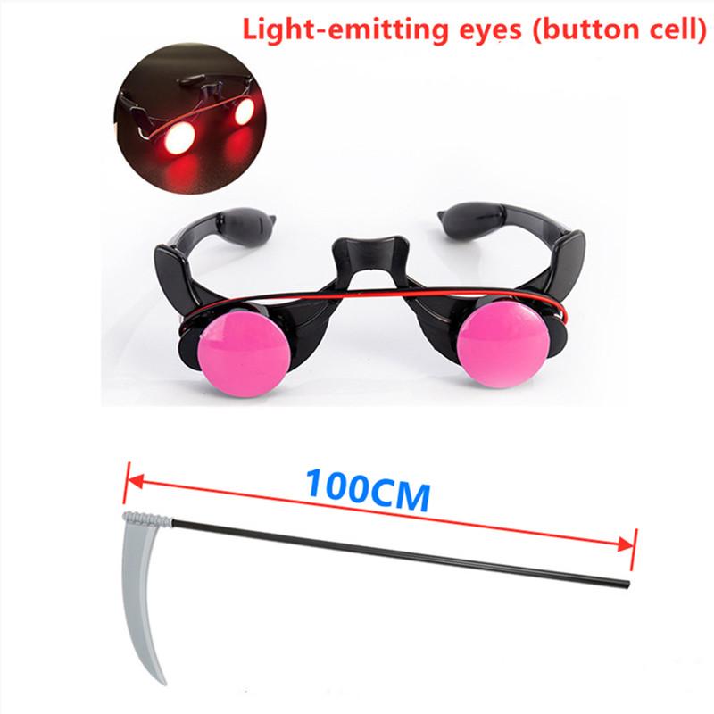 Halloween Cosplay Costume Grim Reaper Scary Skeleton Costume Children Glowing Red Eyes Grim Reaper Ghost Robe Send Scythe Props