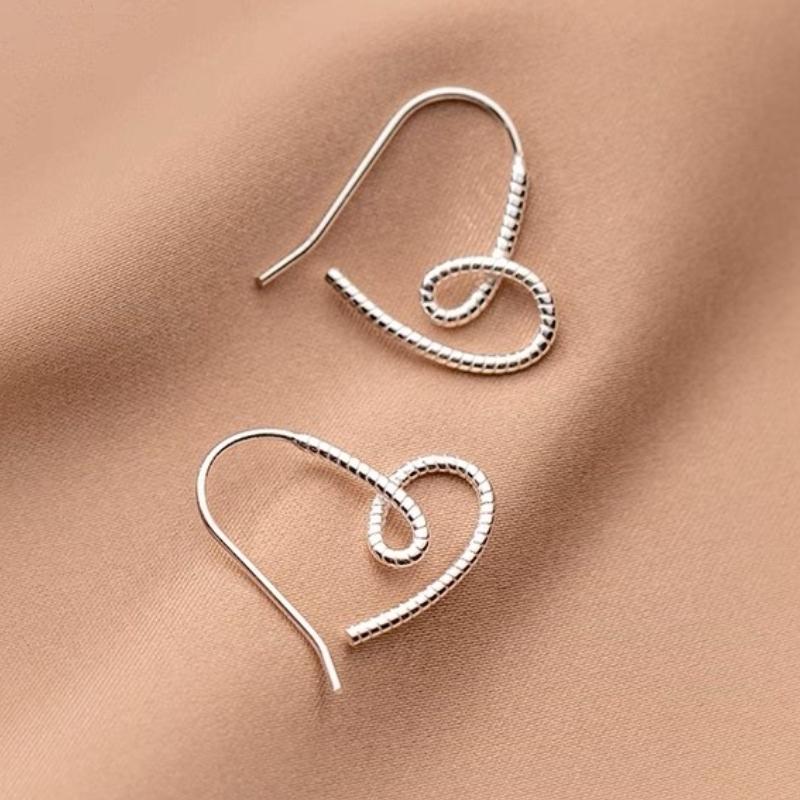 ANENJERY Серьги-гвоздики серебряного цвета с линиями жареного теста, серьги-гвоздики с сердечками для женщин, простые модные украшения