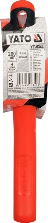 Wire brush, brass wire, 4 rows, plastic handle / YT-6344 / YATO