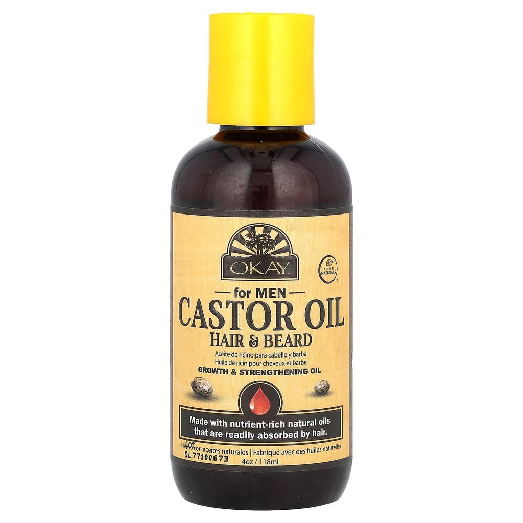 Okay Pure Naturals Castor Oil, Hair and Beard, Men, 4 Oz (118 Ml)