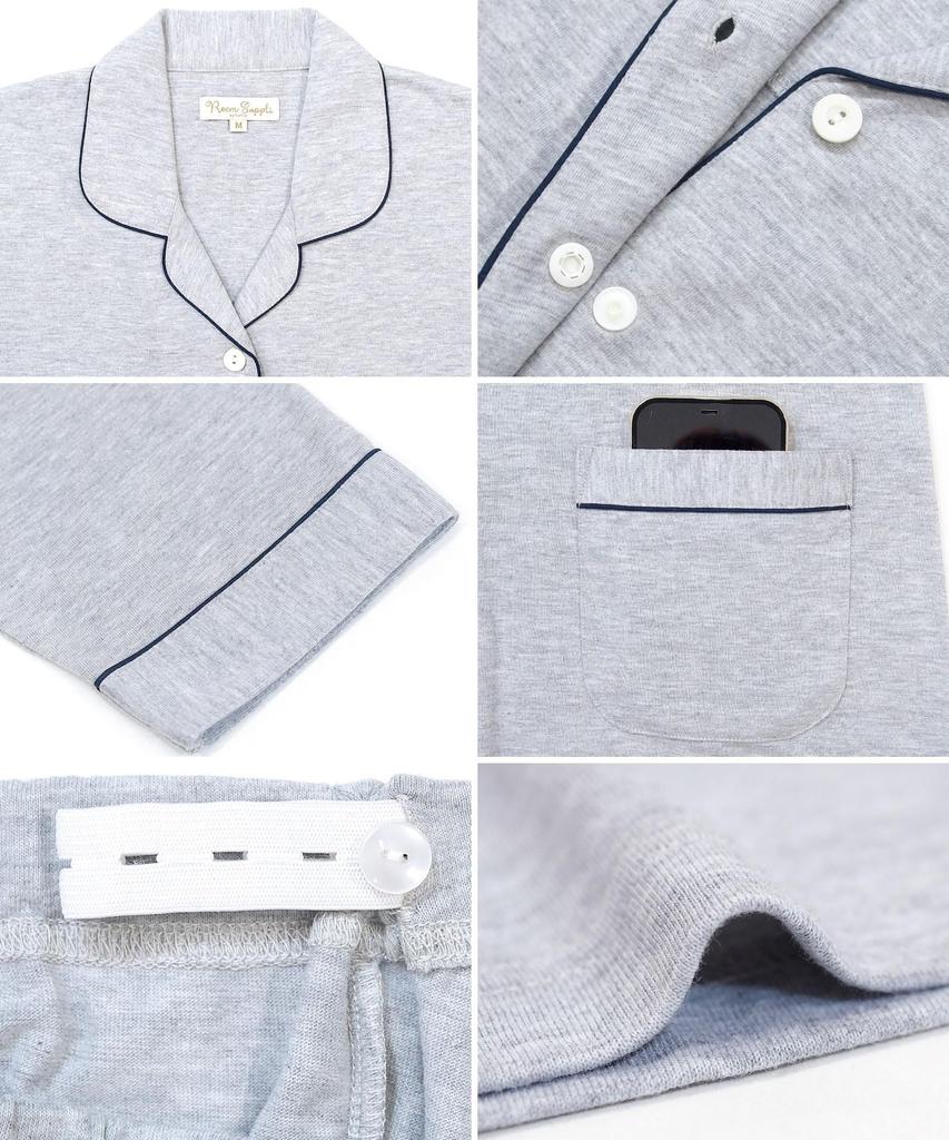 Maternity Long Top and Bottom Cotton Jersey Knit Open Long Waist Adjustment Nursing Maternity Wear [Nishiki] Pajamas, Sleeve, Set, Blend, Material,