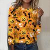 Tops For Women Halloween Pumpkin Print Round Neck Long Sleeve T-shirt Fall Casual Slim Pullover Women's Long Sleeve Top