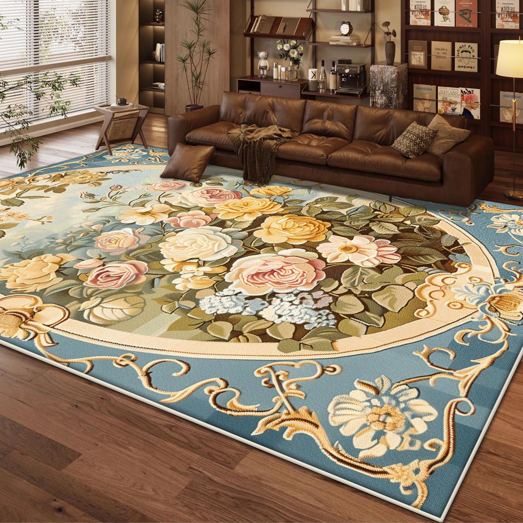 European Style Home Decoration Living Room Rug Non-slip Cute Girl Room Decor Carpet Floral Design Dressing Table Mat Washable