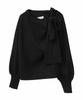 Trenteant Son De Mode Black Sweater with Asymmetrical Neck and Ribbon Shoulders Women's