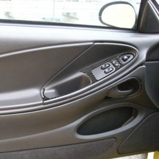 2Pcs Carbon Fiber Interior Door Control Cover Trim For Ford Mustang 2001-04