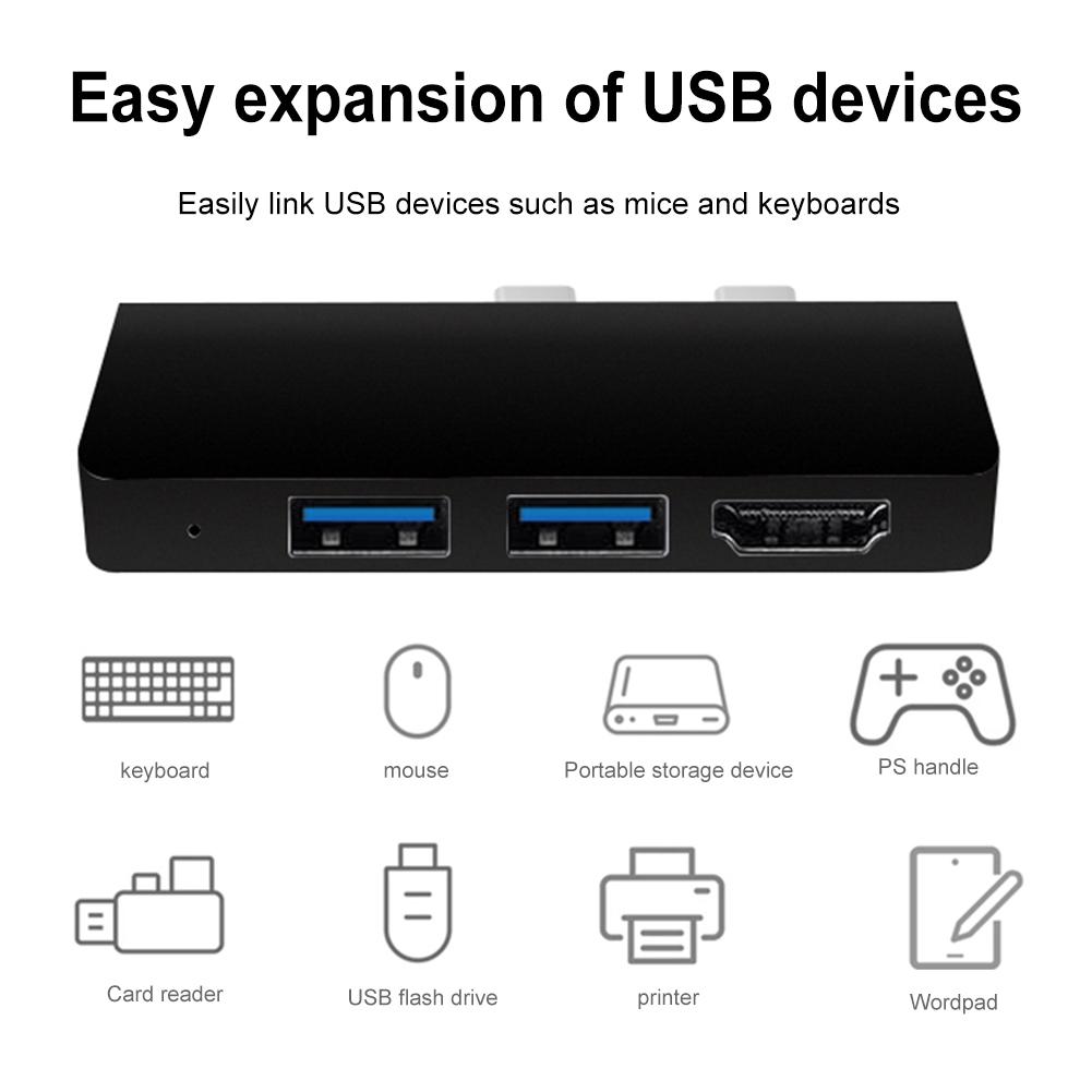6-в-1 Док-станция Type-C (папа) на HDMI-совместимый, SD для MicroSD, USB-хаб, высокоскоростная передача для Surface Pro 8/9/X