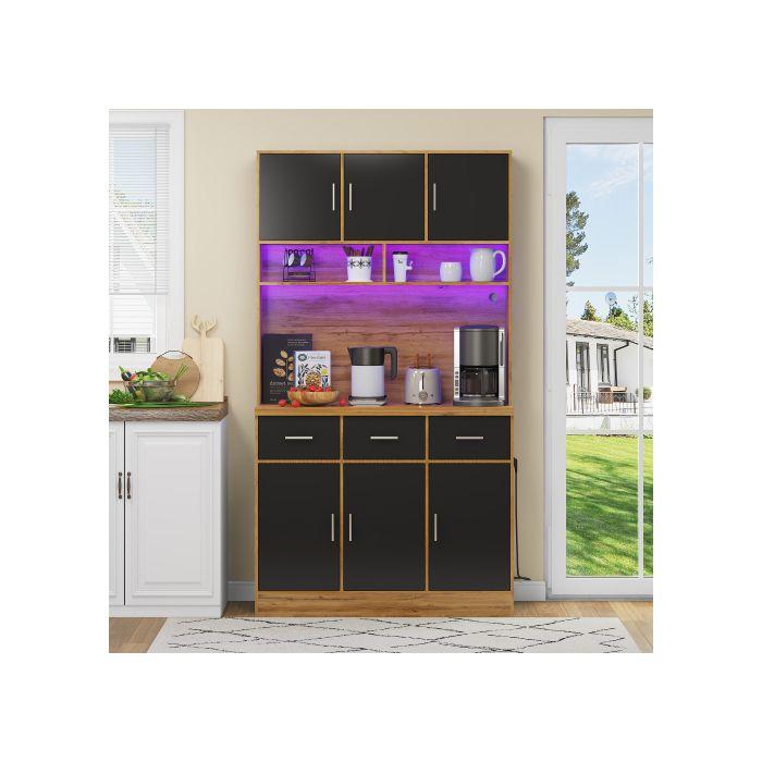 100x40x180 cm, buffet multifonctionnel avec éclairage LED avec télécommande, tiroirs