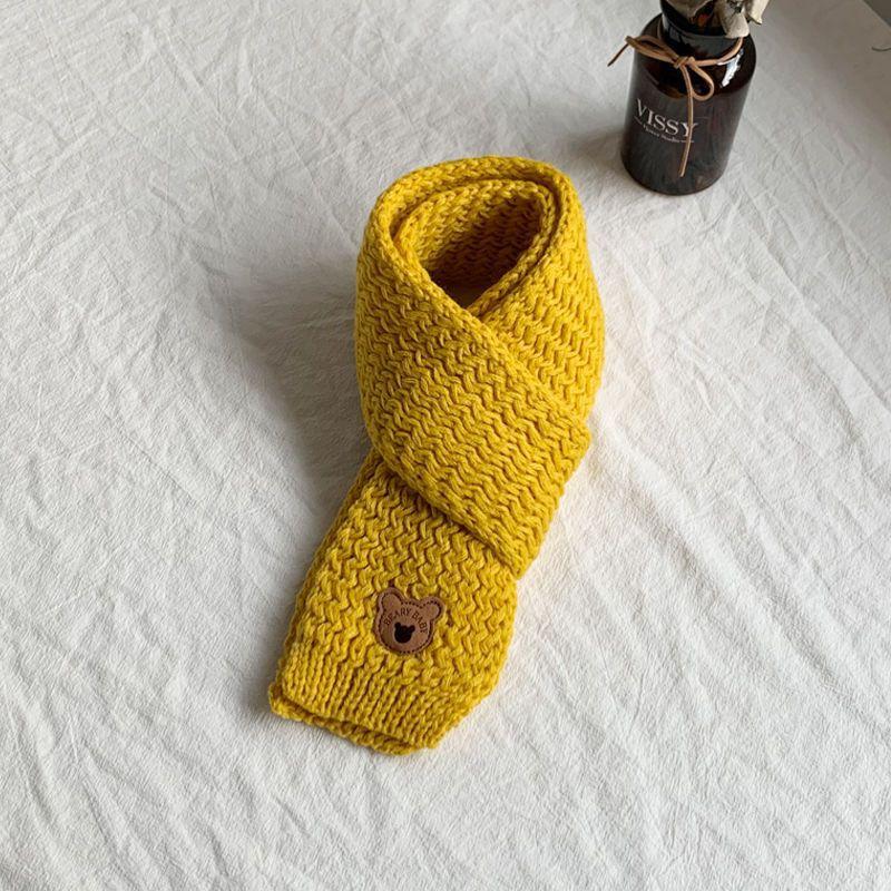 Baby Winter Scarf Knitted Thick Warm Neck Warmer Windproof with Bear Logo for Infant Boy Girl Korean Style Unisex Accessory