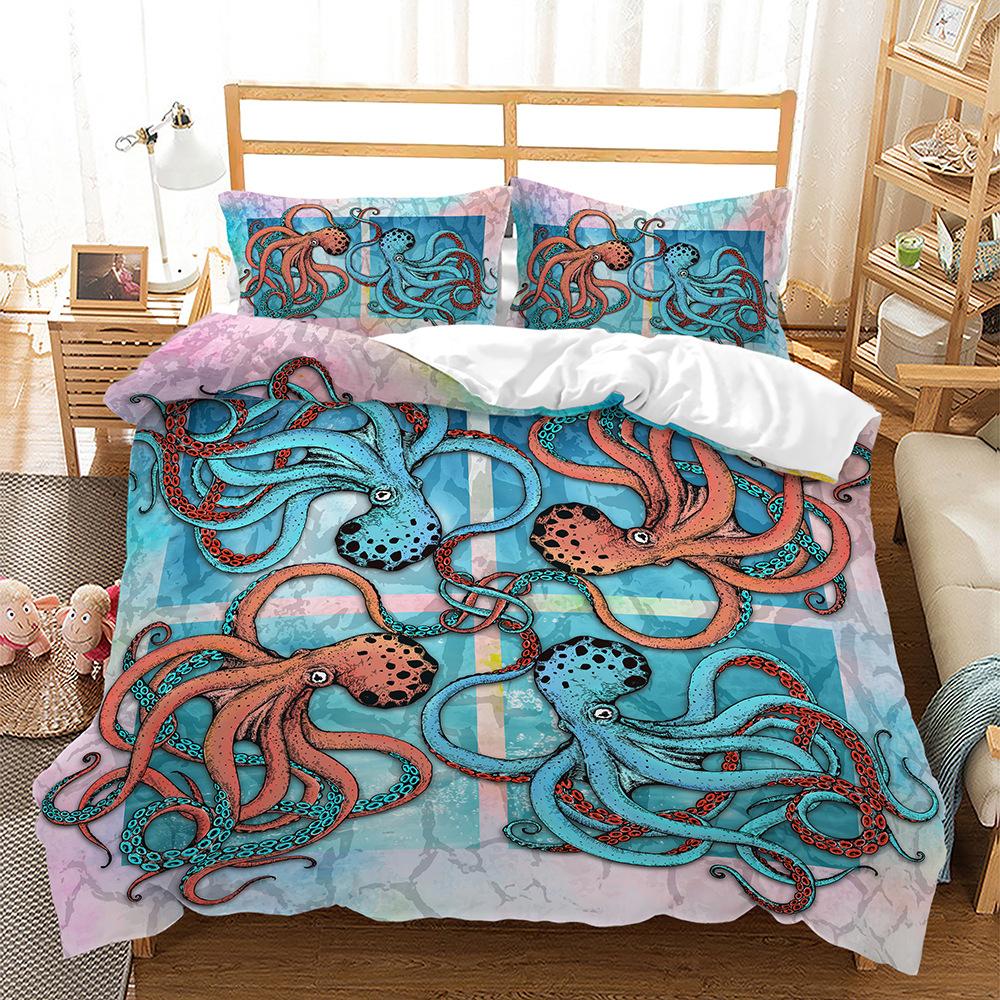 Octopus Pattern Bedding Set HD Digital Printing Marine Animal Duvet Cover 2/3 Pieces EU135 * 200 Child Room Soft Machine Washable Home Decoration