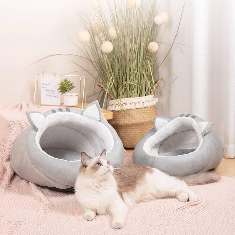 Оптовые тапочки с ушками кошки, гнездо, универсальные для четырех сезонов, полузакрытый домик для кошки, товары для домашних кошек, зимнее теплое гнездо для кошки
