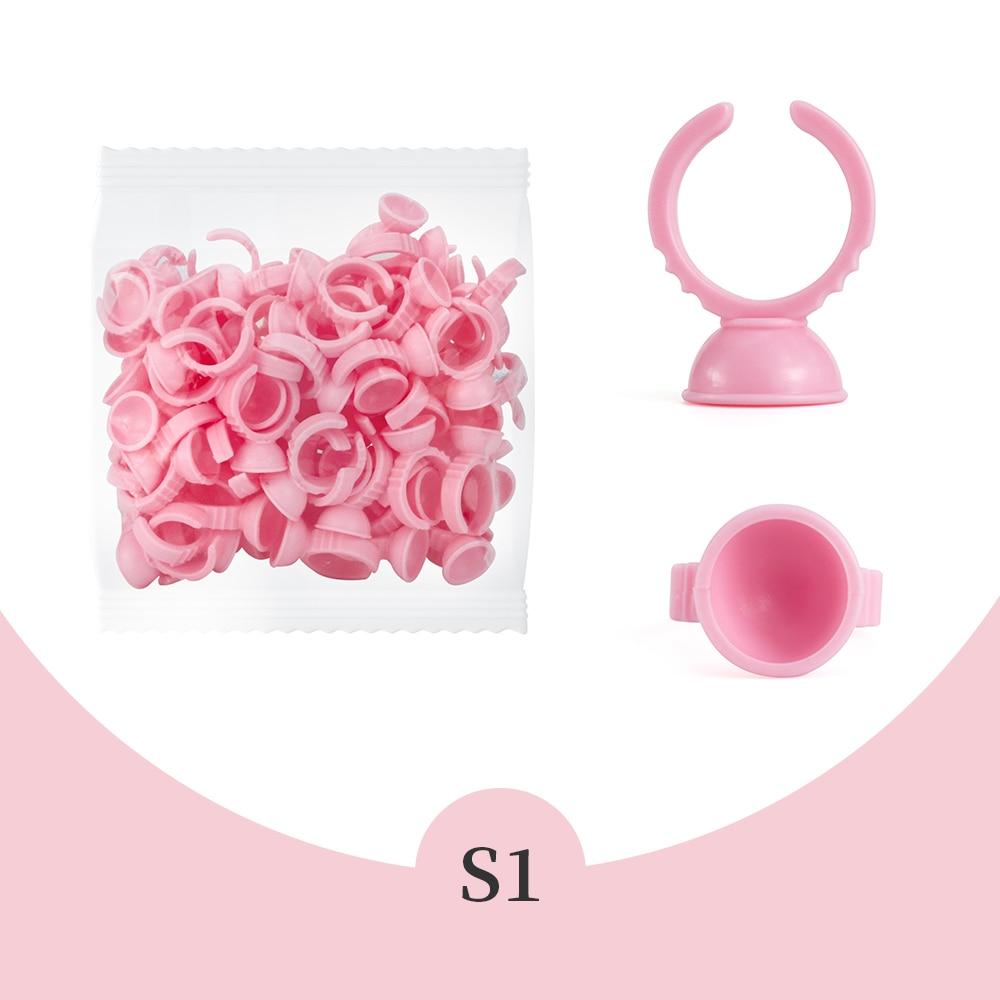 Оптовая продажа, 100 шт., одноразовые клеевые кольца для наращивания ресниц, розовый держатель для клея, контейнер для клея, пигмент для татуировки