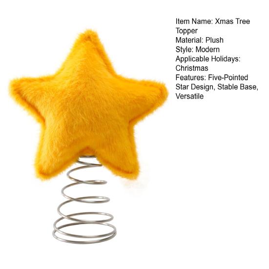 Верхушка для рождественской елки Красная плюшевая пятиконечная звезда Декор Металлический каркас Надежное основание Традиционный рождественский декор Украшение для дома и вечеринки